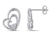 Julie Leah Sterling Silver Heart Shaped Stud Earrings with Diamond Accents
