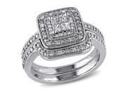 Julie Leah 1 3 CT TW Princess Cut Diamond Sterling Silver Halo Bridal Set