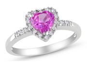 Sofia B 1 CT TW Lab Created Pink Sapphire Sterling Silver Heart Ring with Diamond Accents