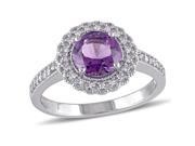 1 2 5 CT TW Diamond and Amethyst Sterling Silver Halo Ring