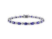 Sofia B 10 CT TW Blue Sapphire Sterling Silver Tennis Bracelet with Diamond Accents