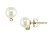 Michiko 7 7.75 mm Cultured Akoya Pearl and Diamond Stud Earrings in 14K Gold