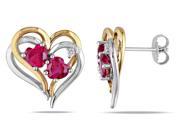 Sofia B 2 1 3 CT TW Lab Created Ruby Two Tone Sterling Silver Earrings with Diamond Accents
