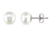 Michiko 6 7 mm White Freshwater Button Pearl Earrings 14K White Gold