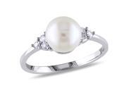 Michiko 7.5 8mm Freshwater Cultured Pearl 10K White Gold Ring with Diamond Accents
