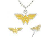 DC Comics Wonder Woman Enamel Fill Necklace Earrings Jewelry Set