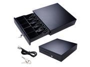 Point of Sale Cash Register Heavy Duty RJ 12 Key Lock Cash Drawer w Bill Coin Trays Black