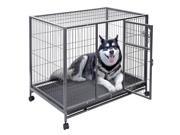 Heavy Duty Dog Rolling Wheel Cage with Tray Pan 44 x 29 x 37