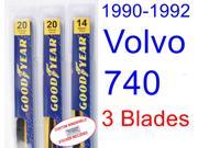 1990-1992 Volvo 740 Replacement Wiper Blade Set/Kit (Set of 3 Blades) (1991) 1990-1992 Volvo 740 Replacement Wiper Blade Set/Kit (Set of 3 Blades) (1991)