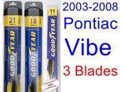 2003-2008 Pontiac Vibe Replacement Wiper Blade Set/Kit (Set of 3 Blades) (Goodyear Wiper Blades-Assurance) (2004,2005,2006,2007) 2003-2008 Pontiac Vibe Replacement Wiper Blade Set/Kit (Set of 3 Blades) (Goodyear Wiper Blades-Assurance) (2004,2005,2006,2007)