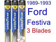 1989-1993 Ford Festiva Replacement Wiper Blade Set/Kit (Set of 3 Blades) (Goodyear Wiper Blades-Hybrid) (1990,1991,1992) 1989-1993 Ford Festiva Replacement Wiper Blade Set/Kit (Set of 3 Blades) (Goodyear Wiper Blades-Hybrid) (1990,1991,1992)