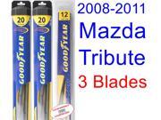 2008-2011 Mazda Tribute Replacement Wiper Blade Set/Kit (Set of 3 Blades) (Goodyear Wiper Blades-Hybrid) (2009,2010) 2008-2011 Mazda Tribute Replacement Wiper Blade Set/Kit (Set of 3 Blades) (Goodyear Wiper Blades-Hybrid) (2009,2010)