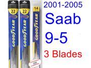 2001-2005 Saab 9-5 Replacement Wiper Blade Set/Kit (Set of 3 Blades) (Goodyear Wiper Blades-Hybrid) (2002,2003,2004) 2001-2005 Saab 9-5 Replacement Wiper Blade Set/Kit (Set of 3 Blades) (Goodyear Wiper Blades-Hybrid) (2002,2003,2004)