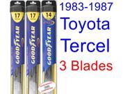 1983-1987 Toyota Tercel Wagon Replacement Wiper Blade Set/Kit (Set of 3 Blades) (Goodyear Wiper Blades-Hybrid) (1984,1985,1986) 1983-1987 Toyota Tercel Wagon Replacement Wiper Blade Set/Kit (Set of 3 Blades) (Goodyear Wiper Blades-Hybrid) (1984,1985,1986)