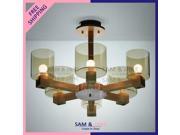 6 lamps E14 wood modern chandeliers country light fixtures foyer 110V 220V indoor lighting glass bed room lustre home CHP67M