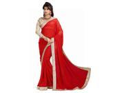 Triveni Fashionable Red Colored Border Worked Faux Georgette Saree 019