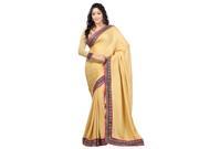 Triveni Elegant Beige Colored Border Worked Crape Jacquard Saree 9204