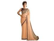 Triveni Elite Peach Colored Border Worked Faux Georgette Saree 96009