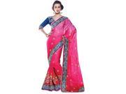 Triveni Pink Colored Embroidered Satin Faux Georgette Saree