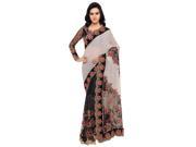 Triveni Enchanting Black Colored Embroidered Net Shimmer Georgette Partywear Saree