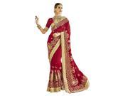 Triveni Marvelous Red Colored Embroidered Faux Georgette Wedding Saree