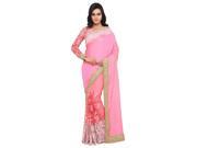 Triveni Awesome Pink Colored Embroidered Art Silk Net Georgette Wedding Saree