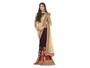 Triveni Elegant Brown Colored Embroidered Faux Georgette Partywear Saree