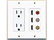 RiteAV - 2 x 15 Amp 125V Power Outlet 3 x HDMI and 3 x RCA Port Wall Plate White RiteAV - 2 x 15 Amp 125V Power Outlet 3 x HDMI and 3 x RCA Port Wall Plate White