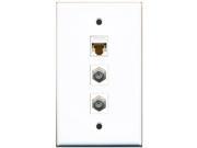 RiteAV 2 Port Coax Cable TV F Type and 1 Port Cat6 Ethernet White Wall Plate