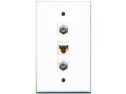 RiteAV 2 Port Coax Cable TV F Type and 1 Port Cat6 Ethernet White Wall Plate