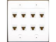 RiteAV 8 Port Flat White Dual 2 Gang Ethernet Cat6 RJ45 Network Wall Plate