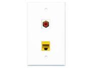 RiteAV 1 Port RCA Red 1 Port Cat5e Ethernet Yellow Wall Plate White