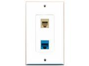 RiteAV 1 Port Phone RJ11 RJ12 Beige 1 Port Cat5e Ethernet Blue Wall Plate...