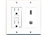 RiteAV GFCI 15 Amp 125V Power Outlet with HDMI Coax Cable TV Wall Plate White