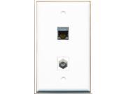 RiteAV 1 x Cat6 Shielded Ethernet and 1 x Cable TV Coax Port Wall Plate White