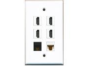 RiteAV 4 Port HDMI 1 Cat6 Ethernet White 1 Cat6 Ethernet Black Wall Plate