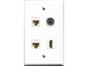 RiteAV 1 Port HDMI and 1 Port 3.5mm 2 Port Cat6 Ethernet White Wall Plate