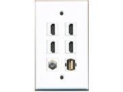 RiteAV - 4 Port HDMI 1 Coax Cable TV- F-Type 1 USB A-A Wall Plate RiteAV - 4 Port HDMI 1 Coax Cable TV- F-Type 1 USB A-A Wall Plate