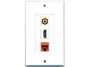 RiteAV 1 Port HDMI 1 RCA Yellow 1 Cat5e Ethernet Orange Wall Plate Decora