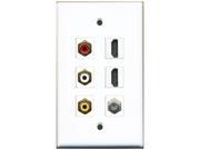 RiteAV 3 x RCA 2 X HDMI and 1 x Coax Cable TV Port Wall Plate White