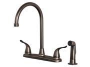 Builders Shoppe 1210BZ Two Handle High Arc Kitchen Faucet with Spray Brushed Bronze Finish