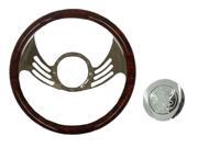 Simulated Cherry Wood Wrap 14 Gaap Billet Steering Wheel Flame Horn Button
