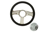14 Blade Chrome Steering Wheel Half Wrap Leather Flame horn button