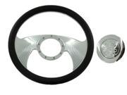 14 Billet Chrome Wrap Leather Hawk Wing Steering Wheel Flame Horn Button