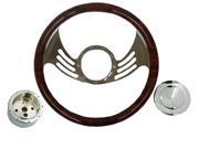 Simulated Cherry Wood Wrap 14 Gaap Billet Steering Wheel Smooth Button Adapter