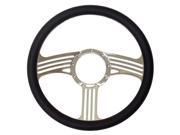 14 Blade Chrome Universal Style Steering Wheel With Half Wrap Black Leather