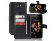 2016 New Flip folio Pu Leather Wallet Pouch Case Cover with Stand Card Slots for LG K8 Black