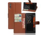 Sony Xperia XZ Case Le Qi Stand Flip Wallet Case with Built in Card Slots and Cash Compartment Premium Lichee Lines PU Leather Cover Case Brown