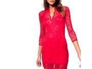 TinkSky Fashion Summer V neck Three quarter Sleeves Slim fitting Women s Sexy Lace Mini Dress