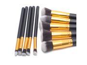 TinkSky 10pcs Portable Cosmetic Makeup Brushes Set Black Golden